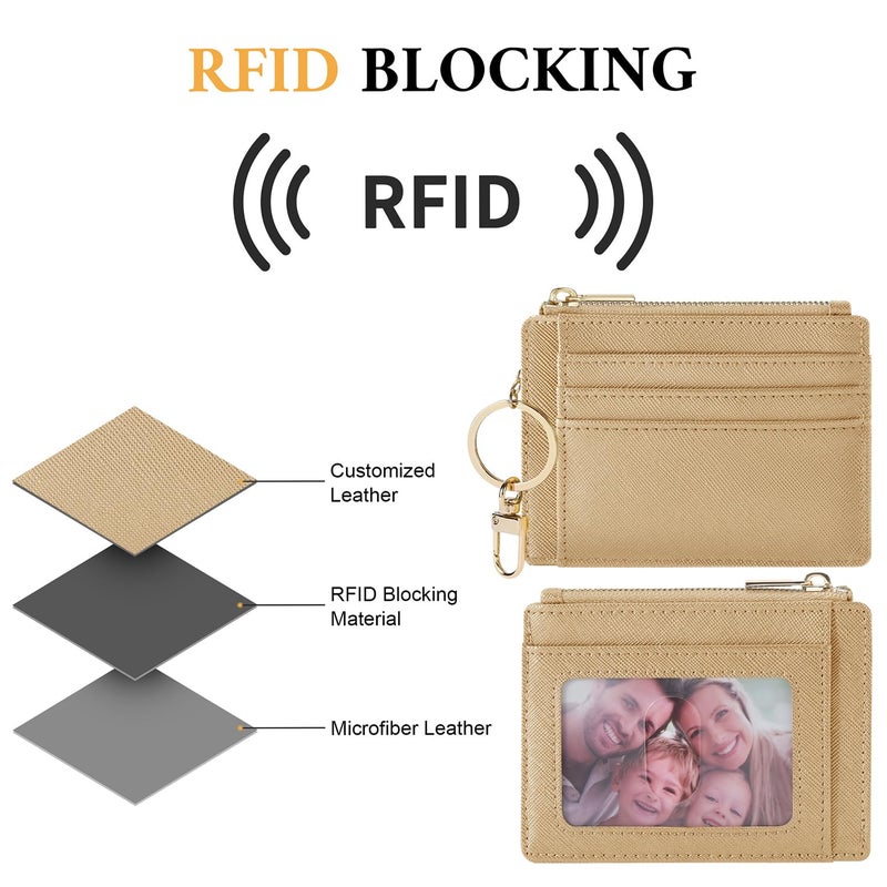 Sodsay Card Case Slim Front Pocket Wallet for Women Credit Card Holder with Keychain(CH Champagne Gold) - Image 5